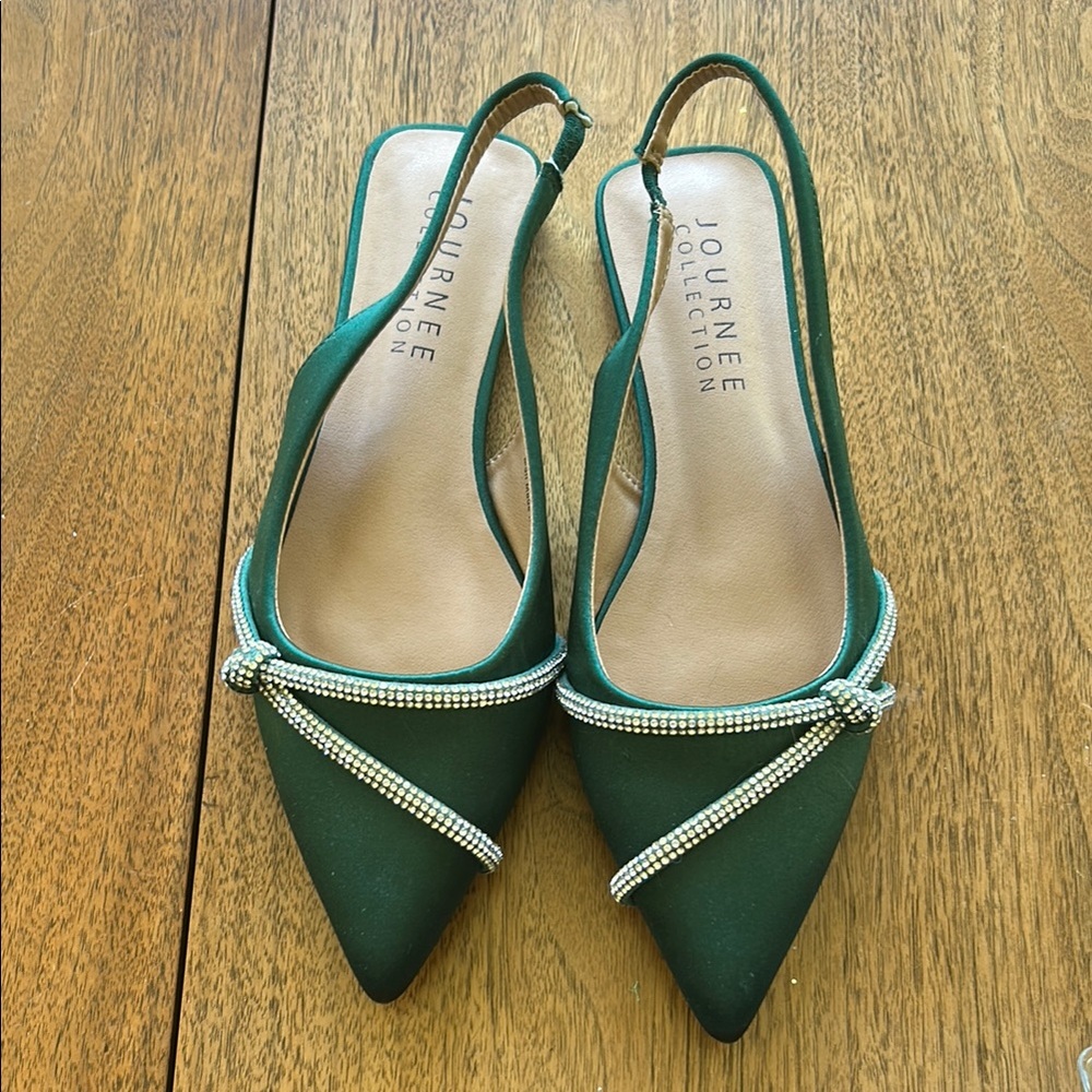 Journee Collection Emerald Slingback Heels with Rhinestone Detail